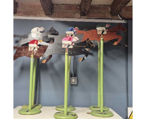 A set of six vintage early 20th century hand painted horse racing game dummy boards