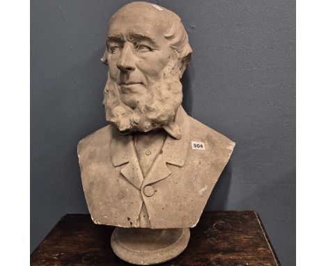 A plaster portrait bust of a Victorian bearded worthy. H 61cms.