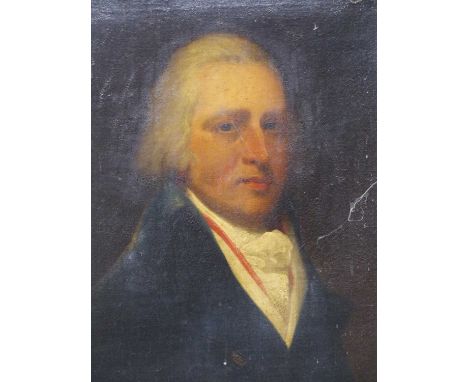 Early 19th-century school. Portrait of a Gentleman wearing a blue coat and white cravat. oil on canvas. 62 x 74cmsProv. Consi