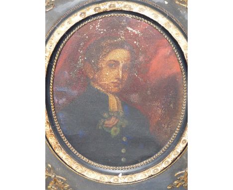 19th century school. Portrait of a Young Gentleman wearing a floral corsage. oil on canvas. 40 x 60cm oval.Prov. Consigned fr