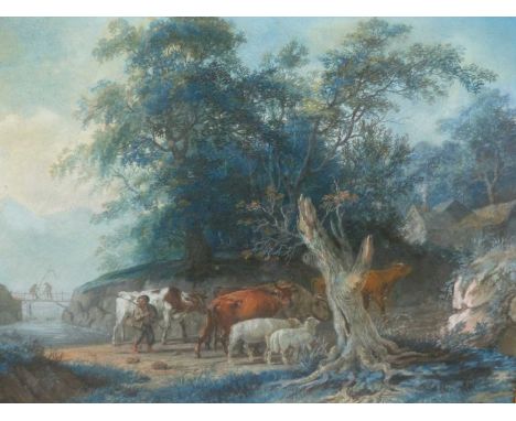 19th century- after Peter La Cave (1769- 1811) Cattle and sheep on a rural track. Pastel on paper. unsigned. 78 x 63 cm.