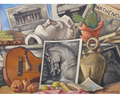 Harry Bloomfield (1883-1941) Still life with plaster bust - oil on canvas. signed lower right "Bloomfield". 92 x 73cmsProv. C