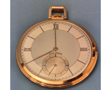 A Movado 18ct gold slimline pocket watch with roman numerals and subsidiary seconds dial. case dia. 45mm