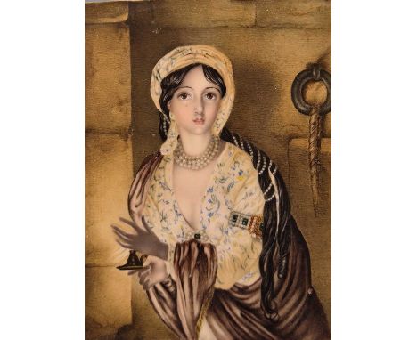 19th century school. Miniature portrait of a young woman illuminated by candlelight. unsigned. 8 x 10cmProv. Consigned from C