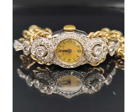 Hamilton vintage Art Deco diamond watch. The case is stamped 10 % irid. plat. (900 platinum 100 iriduim). The link bracelet s