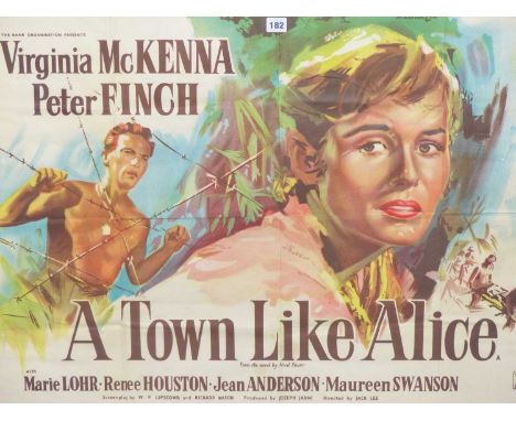 A 1950's Rank film poster for the film 'A Town like Alice' starring Virginia Mc Kenna and Peter Finch.   68 x 99cms