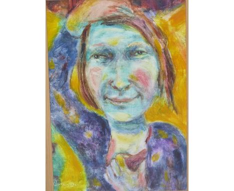 Zoe Cameron (b.1959) ARR, Head and shoulders portrait of a lady, signed, oil on canvas laid on board, 23 x 34.5cm