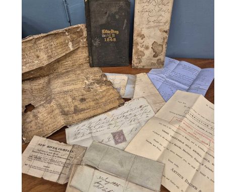 A quantity of hand written and printed ephemera, magazines, invoices, surveys, letters, vintage Ordnance survey maps, etc.