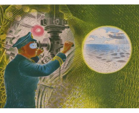 Eric Ravilious (1903–1942). Looking through the periscope. Colour Lithograph, circa 1941. 32 x 28 cm.Provenance: purchased in