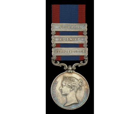 Sutlej 1845-46, for Moodkee 1845, 3 clasps, Ferozeshuhur, Aliwal, Sobraon (Lieut. E: W: C: Plowden 5th Regt. L:C:) light cont
