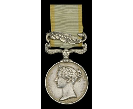 Crimea 1854-56, 1 clasp, Sebastopol (1st. Lieut. F. W. Thomas. R.M.) contemporarily engraved naming, edge bruising and contac
