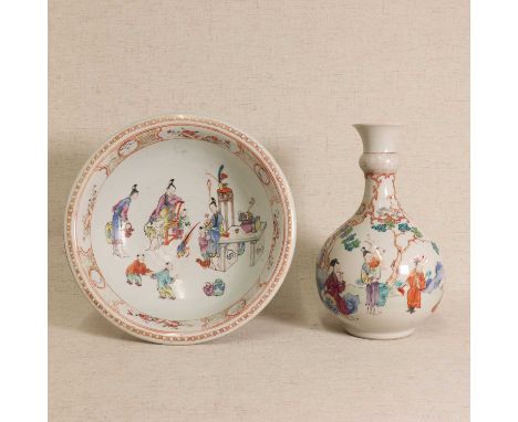 A Chinese export famille rose vase,18th century, the globular body rising from a circular foot to an everted rim with a bulgi