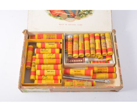 CIGAR box containing large quantity of NUMBER DRILLS with measuring tool.