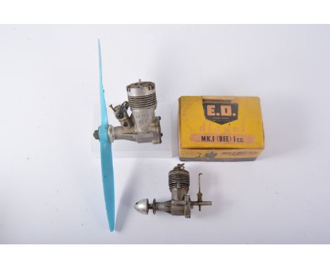 ED BEE MK1 1cc diesel and OS 20 R/C glow with prop.
