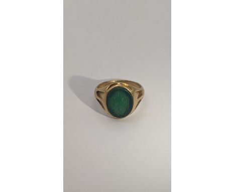 A Victorian 18ct gold intaglio green chalcedony signet ring size R, 7.7g Location:If there is no condition report shown, plea