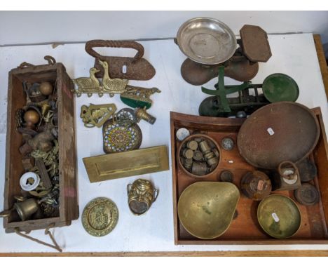 Metalware to include brass weights, scales, door furniture, horse brases and other itemsLocation:If there is no condition rep