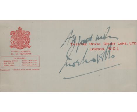 Ivor Novello signed Theatre Royal Drury Lane paper. Good condition. All autographs come with a Certificate of Authenticity. W