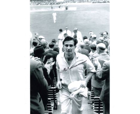 Freddie Trueman, legendary Yorkshire & England cricketer, signed 8x10 inch photo pictured leaving the field after becoming th