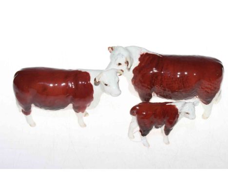 Beswick Hereford Cow, Bull and Calf (3).