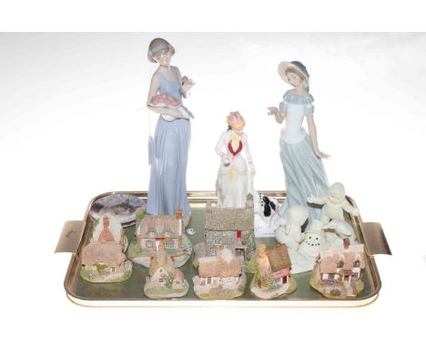 Two Nao figures, Royal Doulton Sarah, Lilliput Lane cottages, etc.