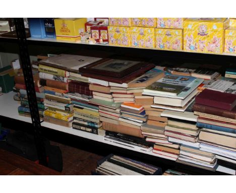 Shelf of books including Teesdale, Mountaineering, Cooking, BBC Radio.