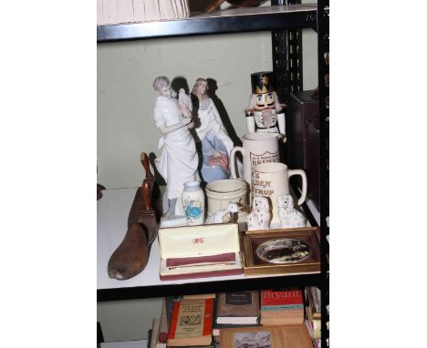 Wooden shoe shapers, Nao and Lladro figurines, Wade, cross pen, etc.
