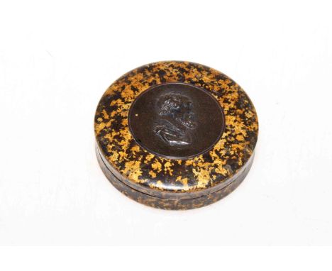 Unusual 19th Century 'shell' snuff box with relief portrait inset.