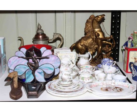 Assortment of Royal Doulton Brambly Hedge, Art Deco Dancing Lady lamp, metalwares, mounted hoof.