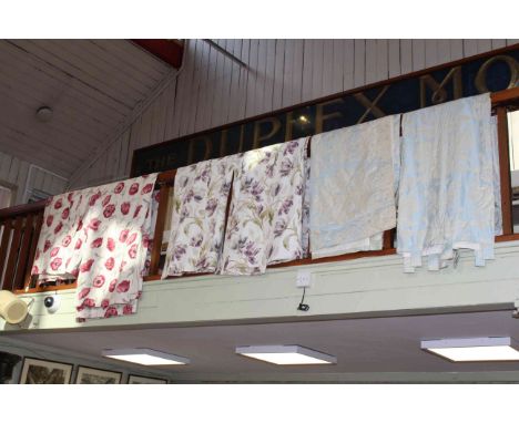 Three pairs of various curtains and tie back including Laura Ashley.