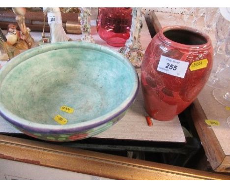 A Baron Barnstaple red ground vase, together with a Radford bowl