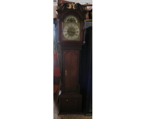 An Antique oak cased long case clock, with dial marked Benjamin Piers Chester, with brass dial and silvered chapter ring, hei