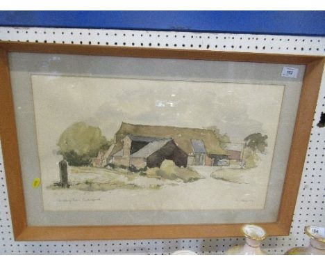 M Schoop, watercolour, Quickbury Farm, Sawbridgeworth, dated 1972, 12ins x 22ins