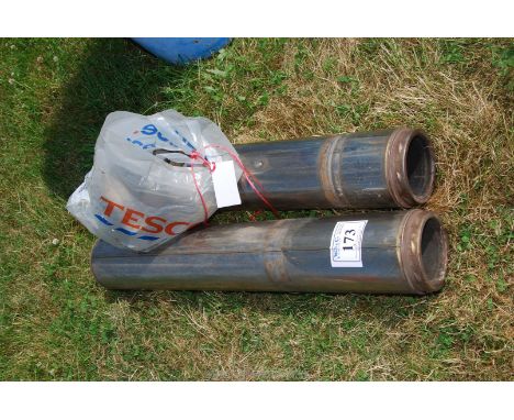 Two lengths of insulated Stainless Steel flue pipe with brackets.