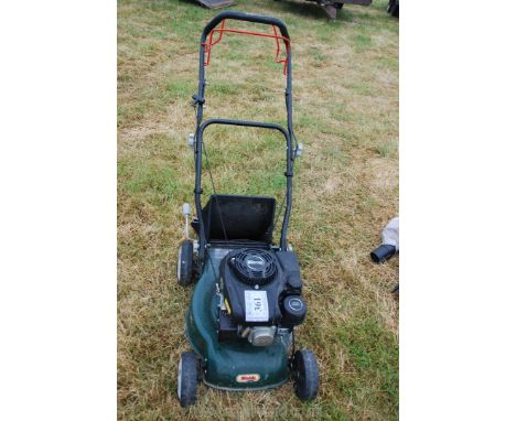 A Webb DVO130 132cc lawn mower with grass collector (engine turns).