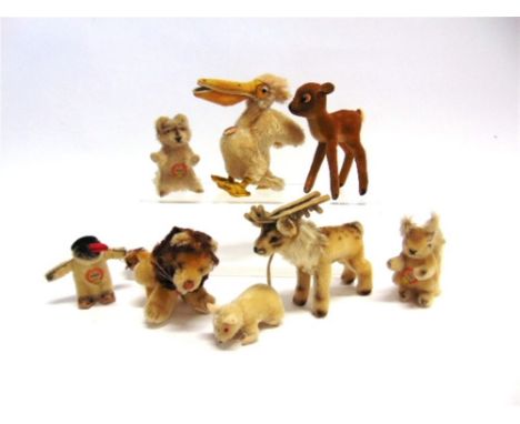 EIGHT STEIFF SOFT TOYS circa 1950s, including 'Piccy' the pelican; 'Peggy' the penguin; 'Renny' the reindeer; and 'Leo' the l