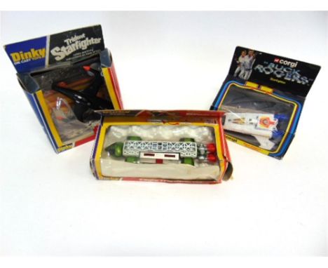 THREE DIECAST SPACE MODELS comprising a Dinky No.359, 'Space 1999' Eagle Transporter, metallic green and white, very good con