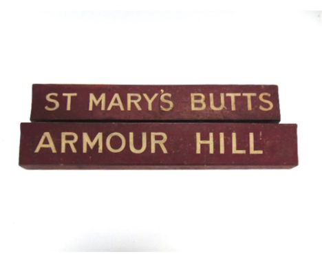 TWO READING CORPORATION TRANSPORT PAINTED METAL TROUGHS the first sign-written 'St Mary's Butts' and the second 'Armour Hill'