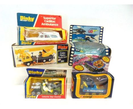 FIVE ASSORTED DIECAST MODELS comprising a Corgi No.269, 'The Spy Who Loved Me' Lotus Esprit, white, very good condition, boxe