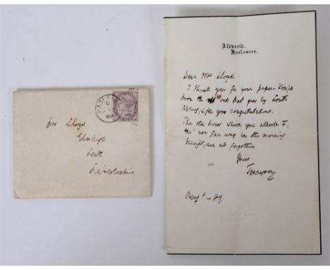 AUTOGRAPH - ALFRED TENNYSON, 1ST BARON TENNYSON (1809-1892) Poet Laureate, a manuscript letter on 'Aldworth Haslemere' headed