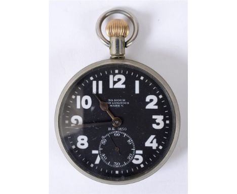 A GREAT WAR BRITISH PILOT'S DOXA MARK V POCKET WATCH the circular black non-luminous dial with white Arabic numerals and a su