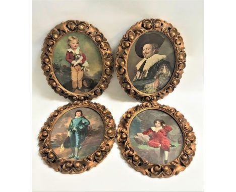 FRANS HALSThe Laughing Cavalier, a print together with three other prints, in oval carved gilt frames, 25.5cm x 19cm (4) 