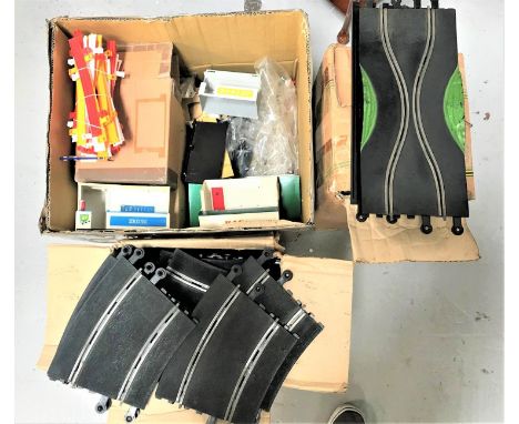 LARGE SELECTION OF SCALEXTRIC TRACKincluding straight and curved sections together with vintage vehicles, grandstand seating,