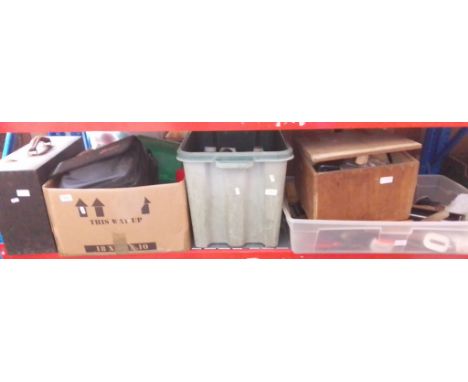 Two tool boxes and contents, a tray of tools, 2 boxes of garage ware etc  
