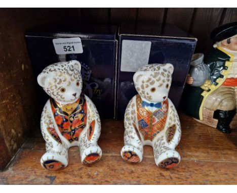 Two Royal Crown Derby paperweights modelled as Teddy Bears. Teddy Bear Blue Bow Tie, stopper, backstamp not scratched, origin