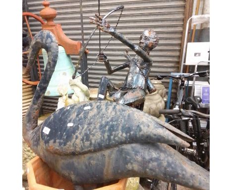 Metal garden sculptures - very large silverback gorilla, swan, Cupid, bird feeding sculpture and a metal bird Gorilla:- Heigh