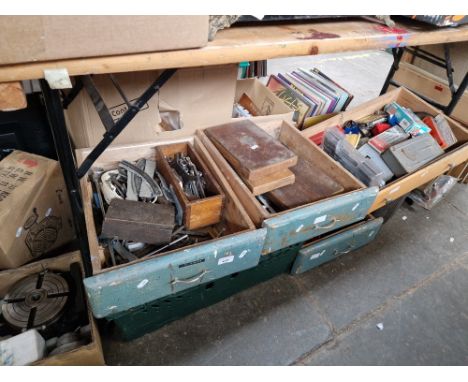 Six boxes of assorted tools including a HV 6 Rotary Table, etc. etc.  