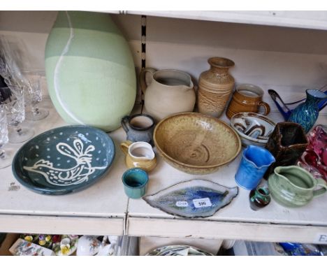 Studio pottery - 15 items including Loch Tay Pottery, Baron  Barnstaple and a glazed dish decorated with a hen marked D.G. To