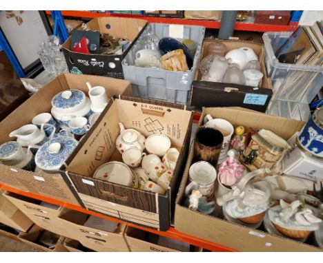 Three boxes of assorted pottery and ornaments including Lladro, Nao, Royal Doulton, Hornsea etc. etc.  