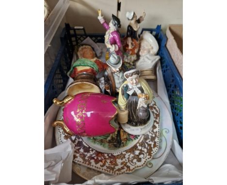 A group of collectables to include an antique pair of Dresden figurines, antique French bust, MEISSNER LIMOGES &amp; a pair o