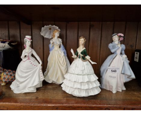 4 Royal Worcester figurines including Masquerade, Debutante etc.  Thumb missing on Debutante's left hand. All others in good 
